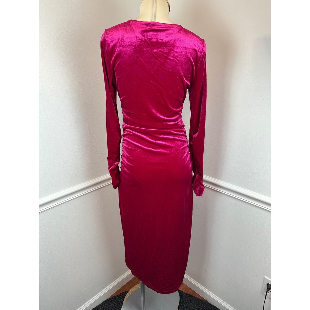 SAM EDELMAN Pink Velvet Long Sleeve Bodycon Midi Dress Front Slit Party NYE | 8 - Picture 8 of 13